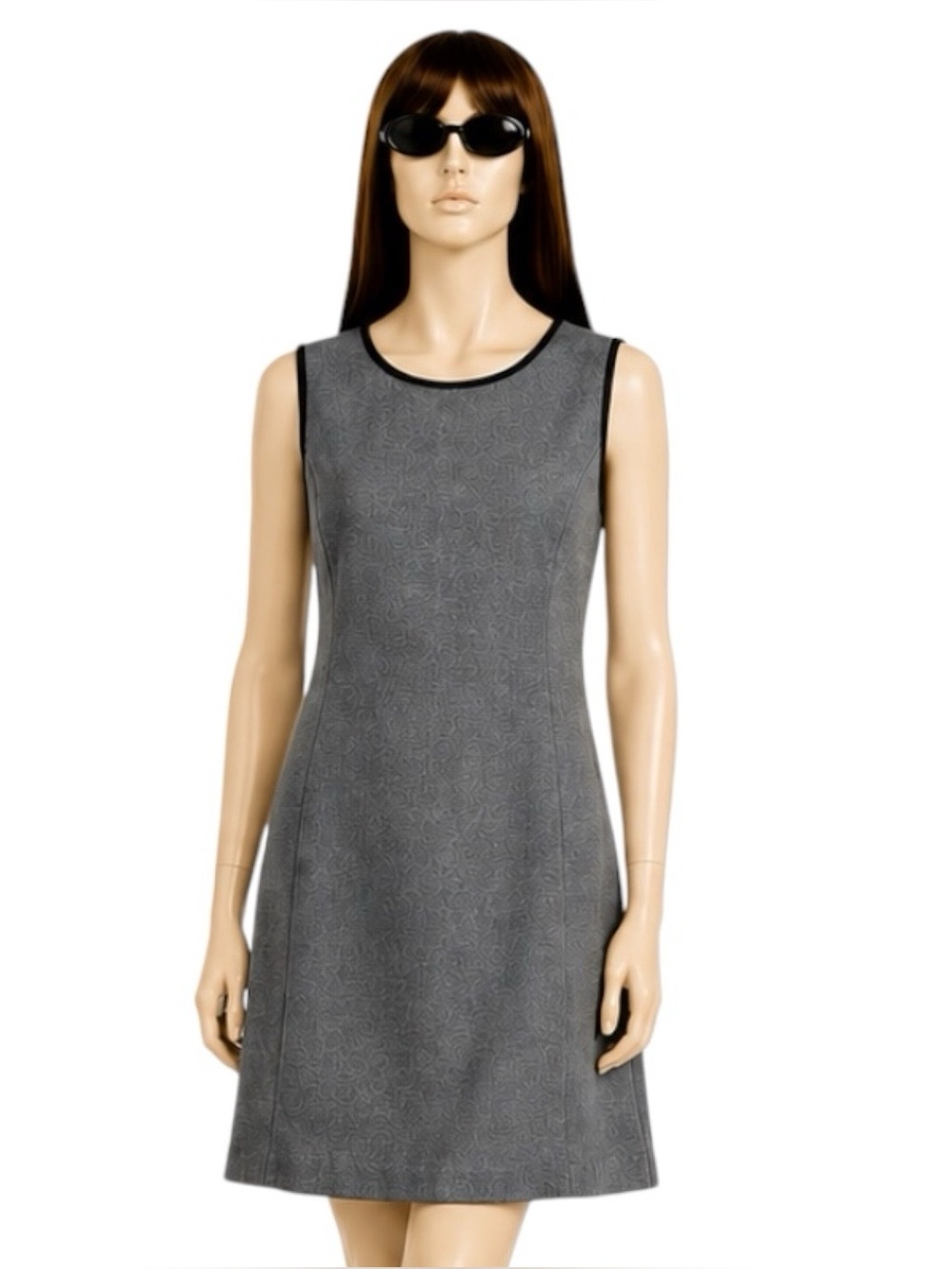 Ralph Lauren Women’s Grey with Black Velvet Trim Size M Sleeveless Dress